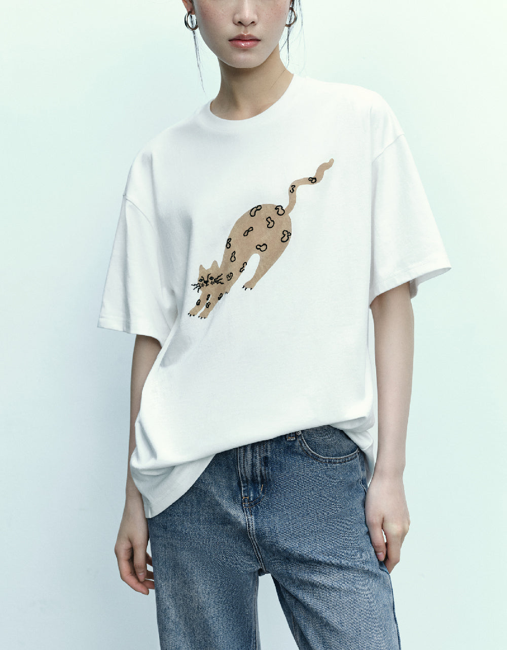 Cat Printed Crew Neck T-Shirt