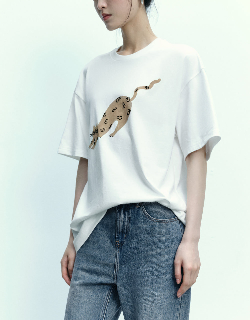 Cat Printed Crew Neck T-Shirt