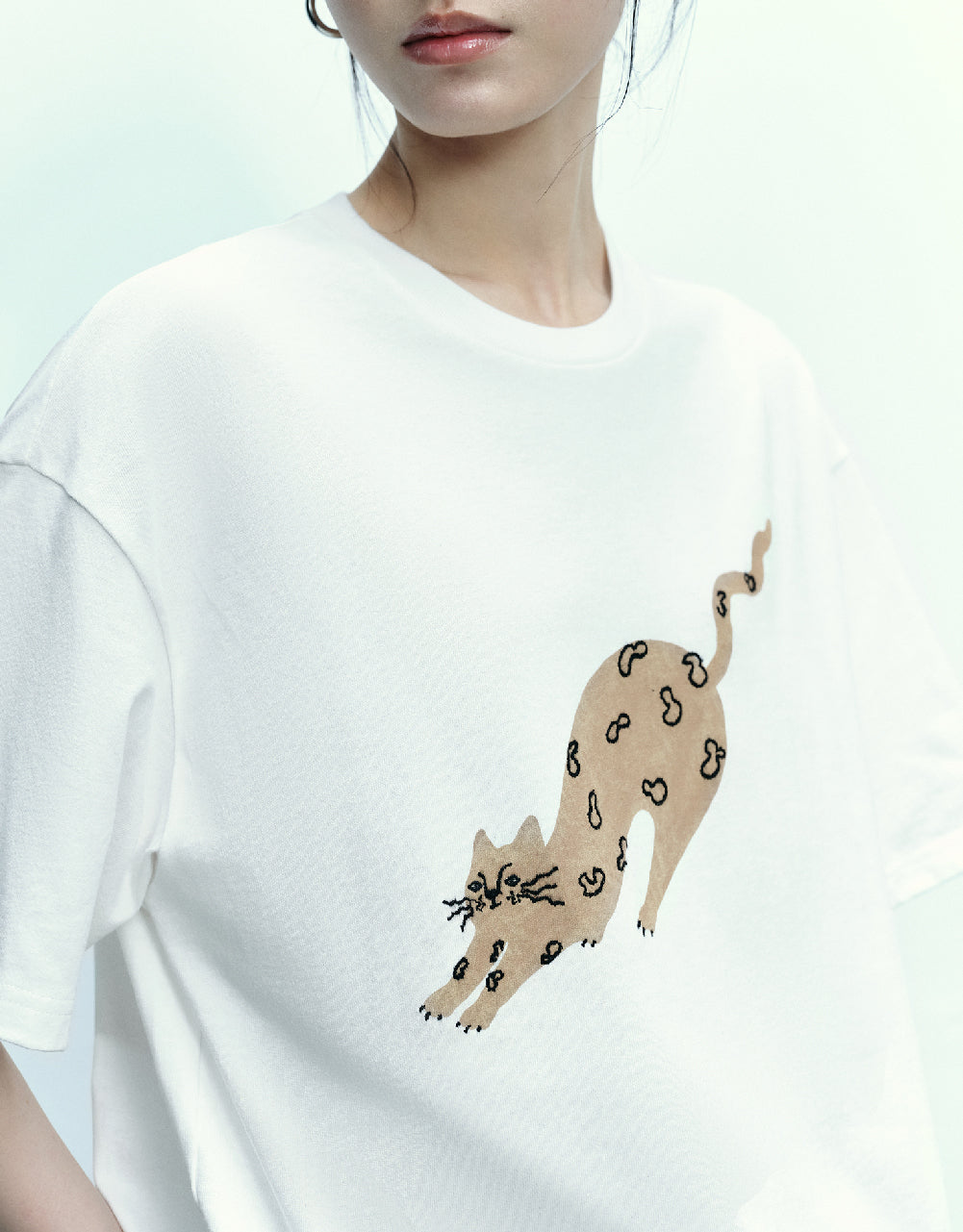 Cat Printed Crew Neck T-Shirt