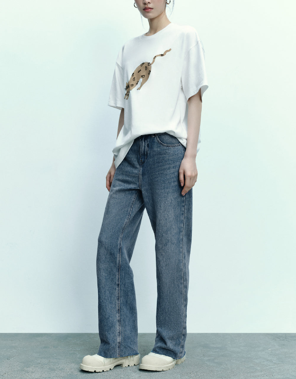 Cat Printed Crew Neck T-Shirt
