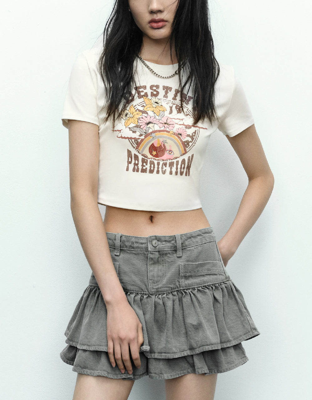 Graphic Crew Neck Skinny T-Shirt