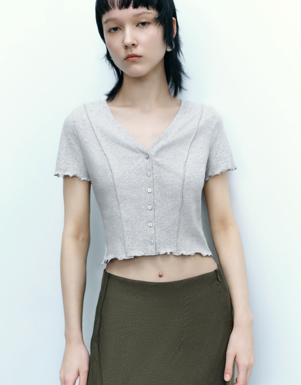 Button Up Skinny Knitted T-Shirt