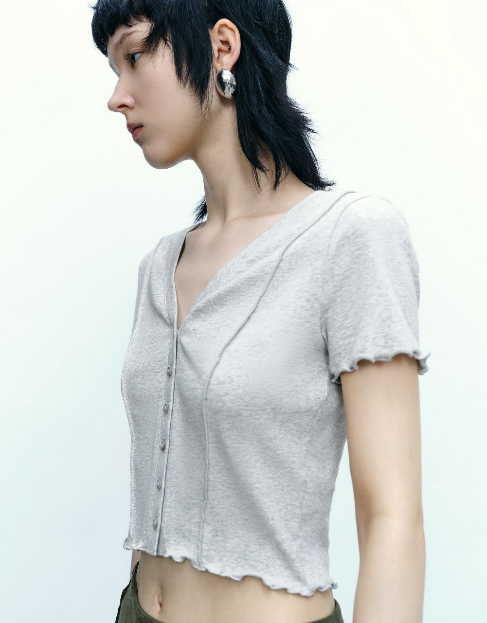 Button Up Skinny Knitted T-Shirt