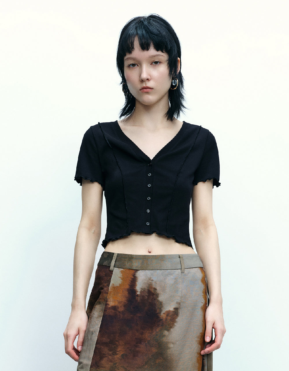 Button Up Skinny Knitted T-Shirt