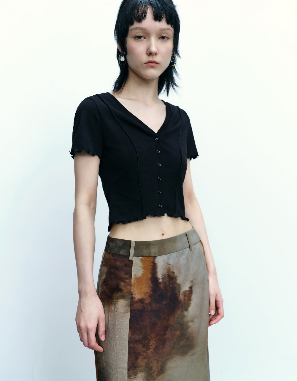 Button Up Skinny Knitted T-Shirt