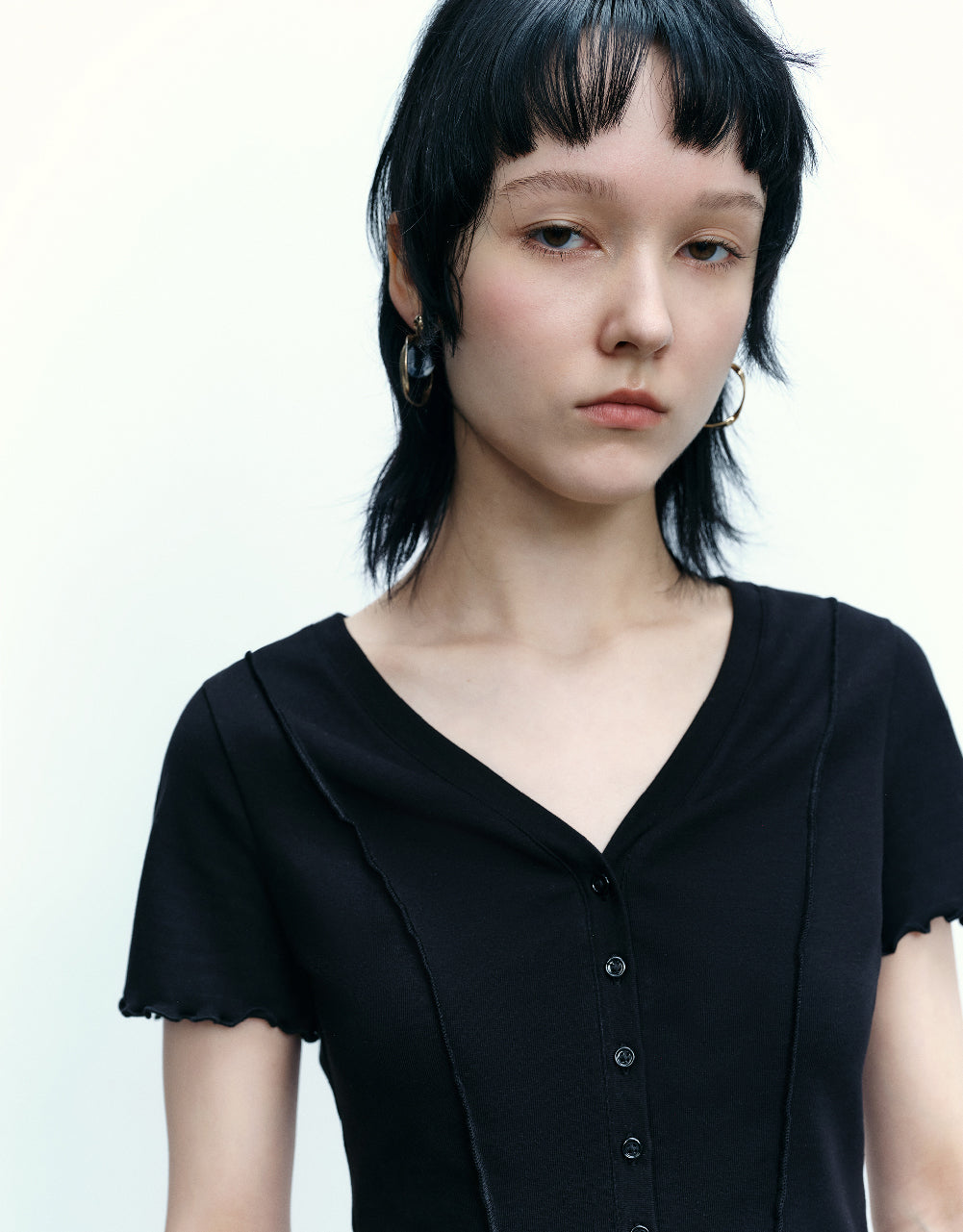 Button Up Skinny Knitted T-Shirt