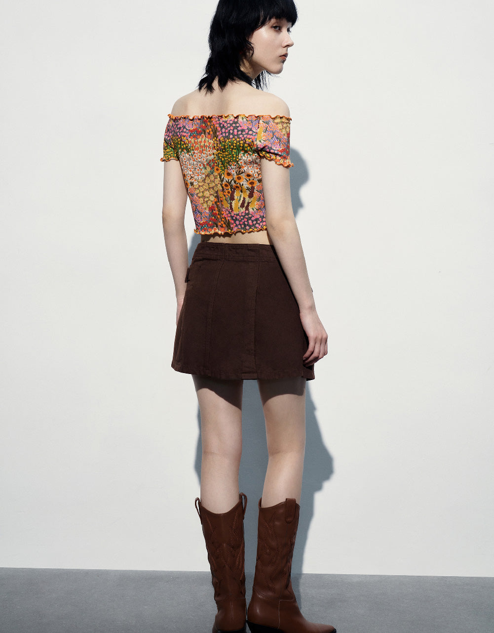 Floral Off-Shoulder Skinny T-Shirt