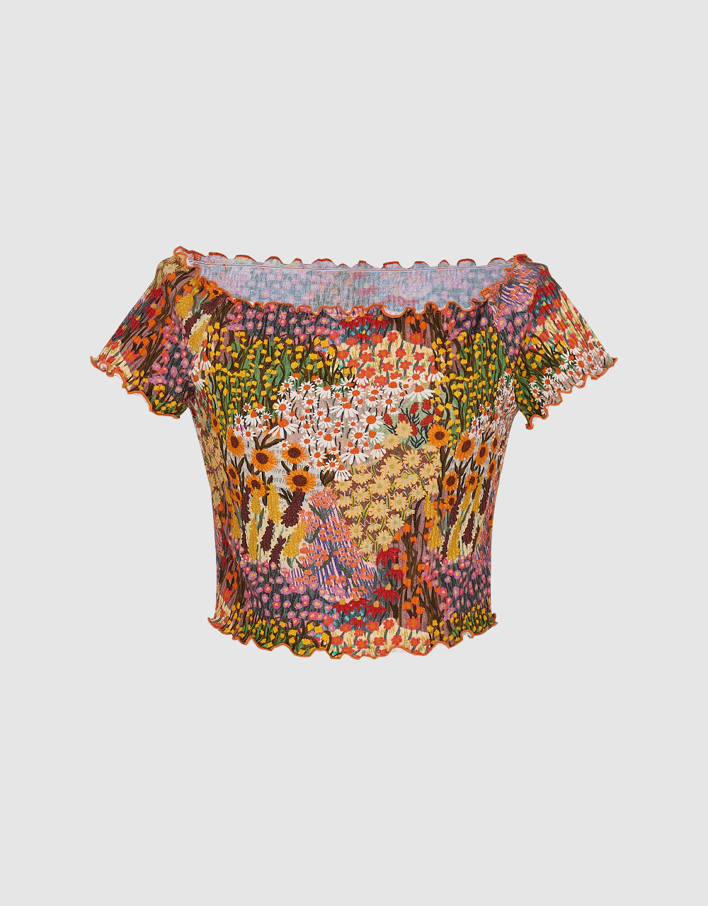 Floral Off-Shoulder Skinny T-Shirt