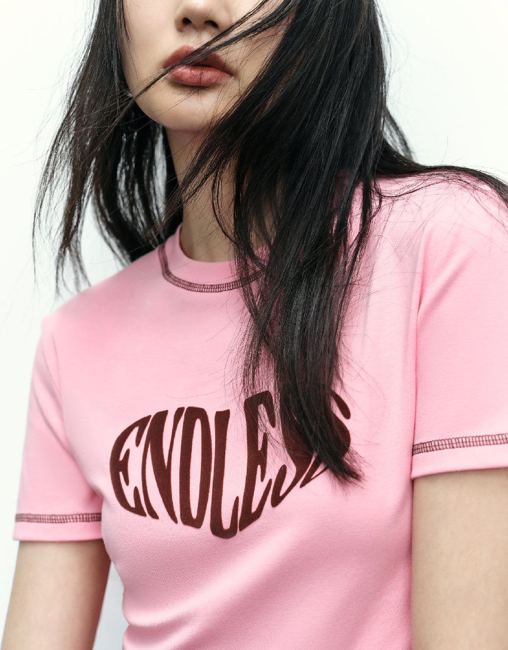 Letter Printed Crew Neck Skinny T-Shirt