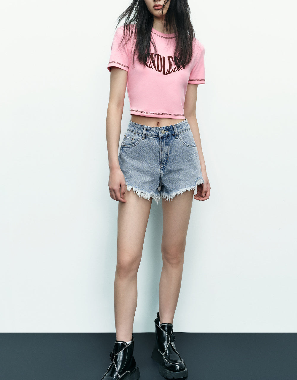 Letter Printed Crew Neck Skinny T-Shirt