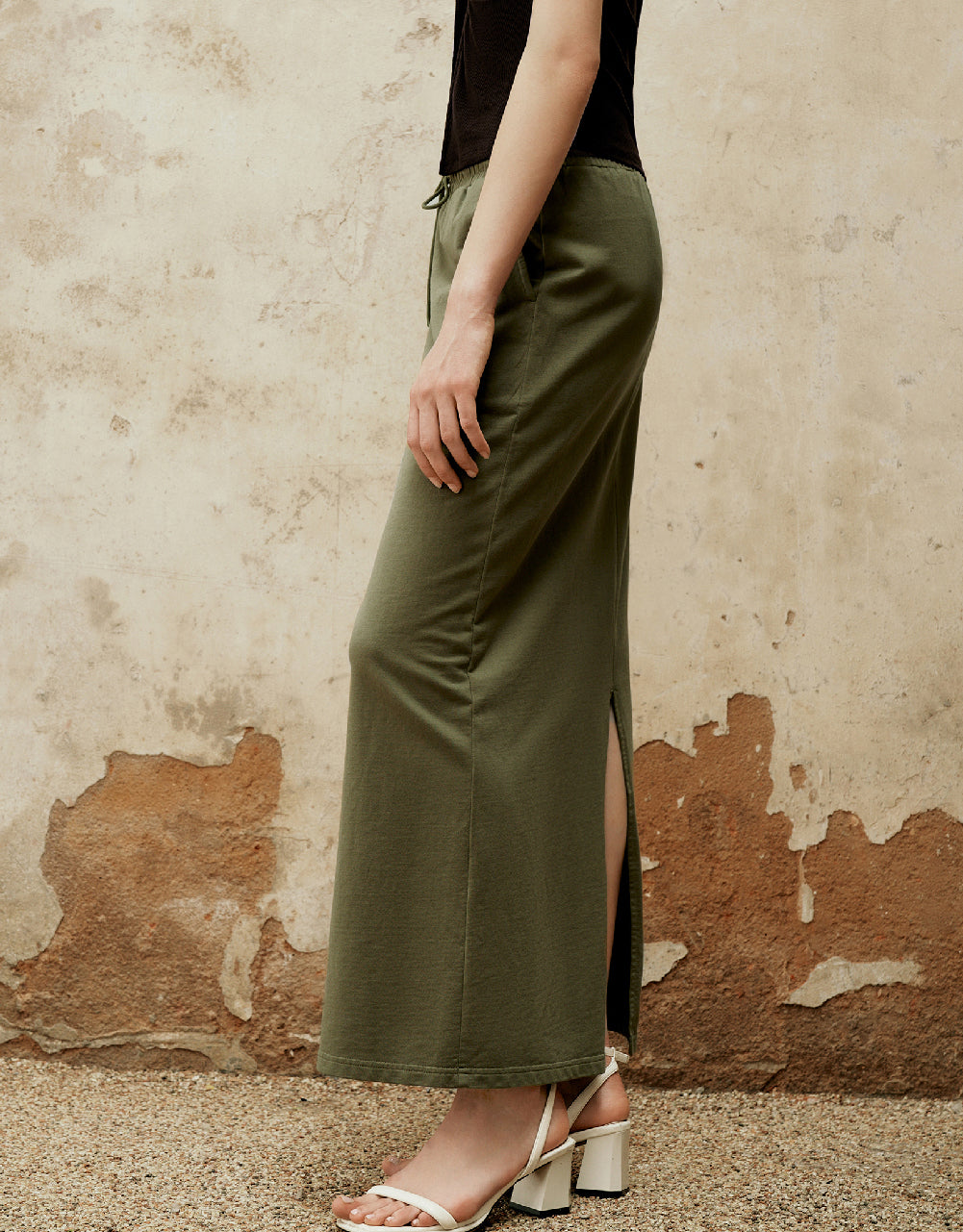 Drawstring Waist A-Line Skirt