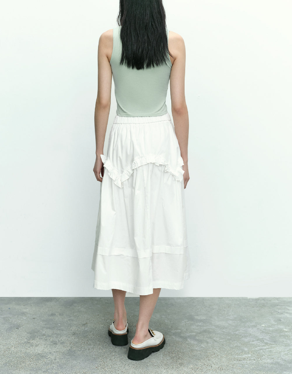 Elastic Waist Midi A-Line Skirt