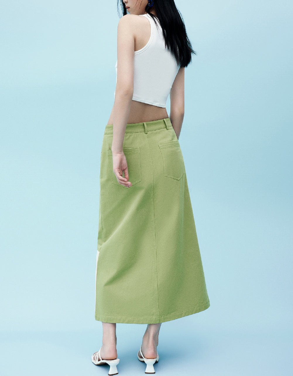 Split Hem Colorblocks A-Line Skirt