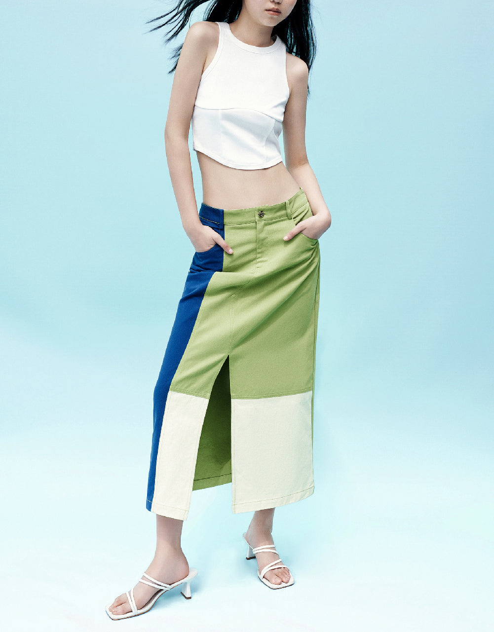 Split Hem Colorblocks A-Line Skirt