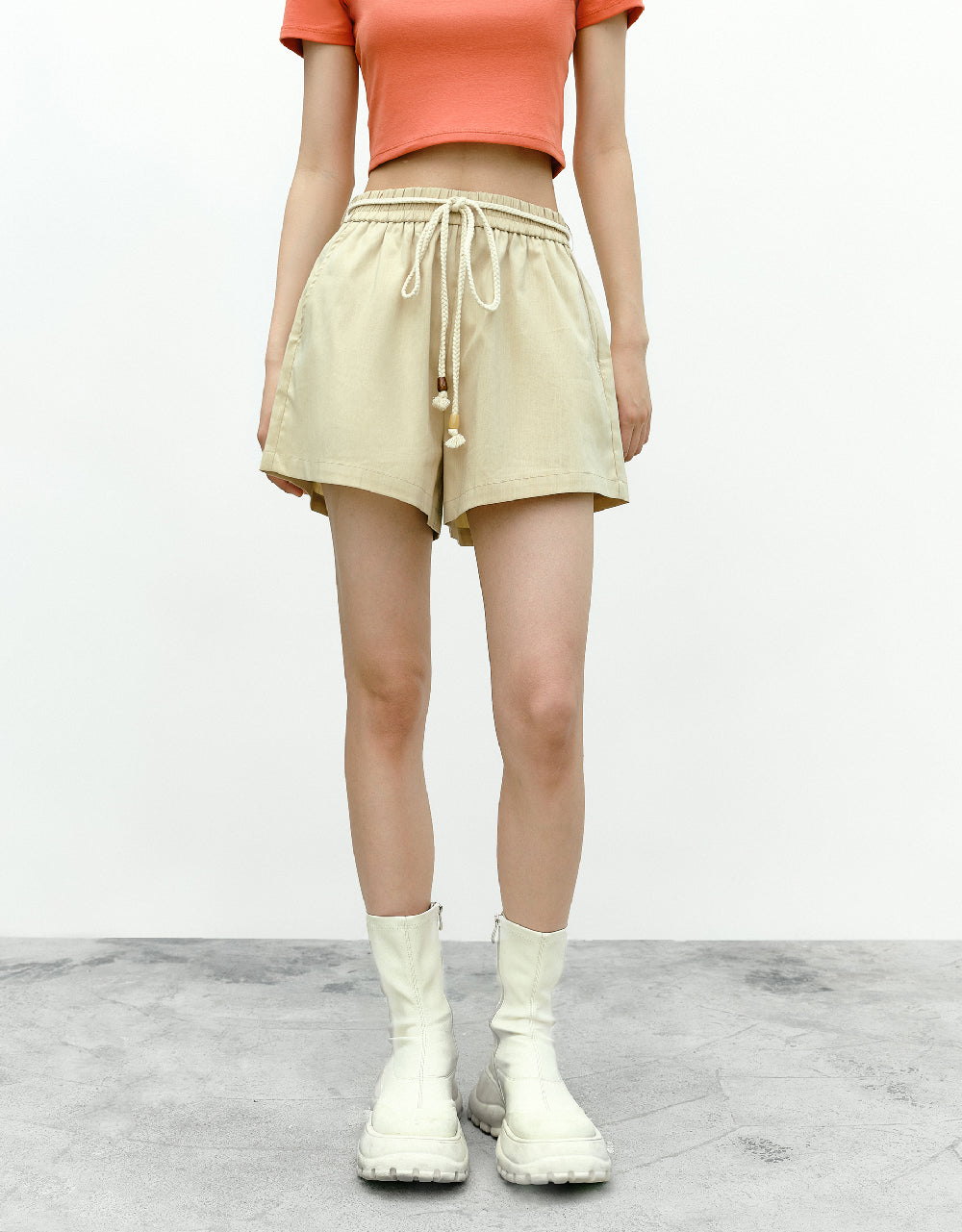 Elastic Waist Shorts With Rope