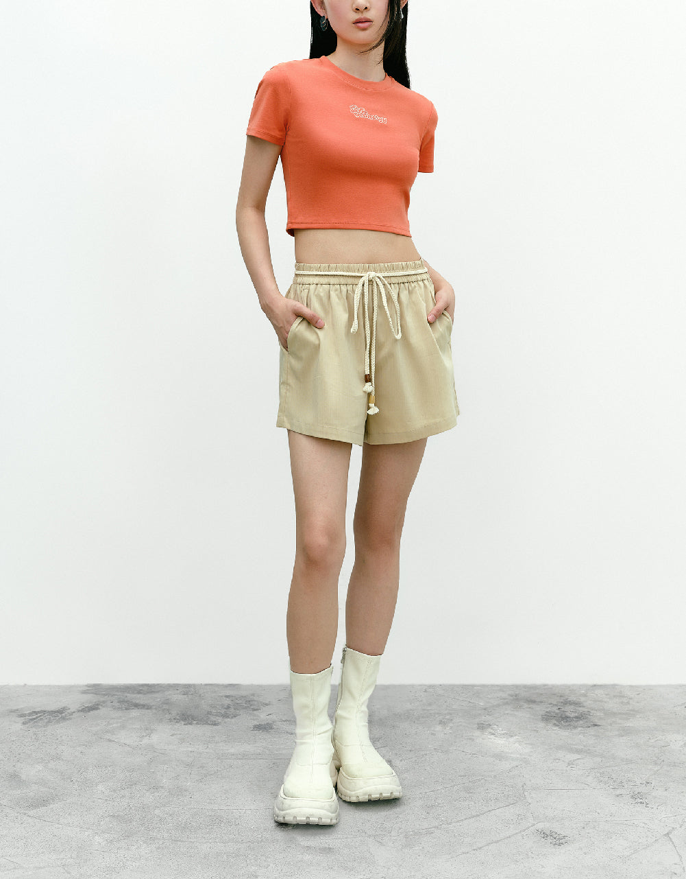 Elastic Waist Shorts With Rope