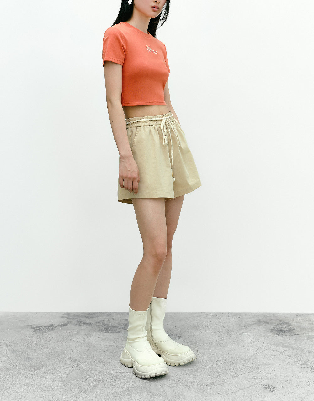 Elastic Waist Shorts With Rope
