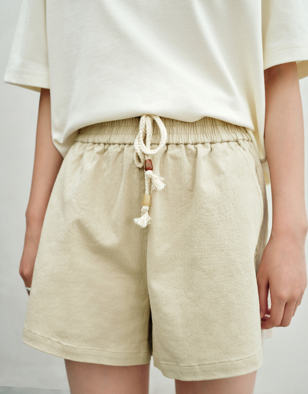 Elastic Waist Shorts With Rope