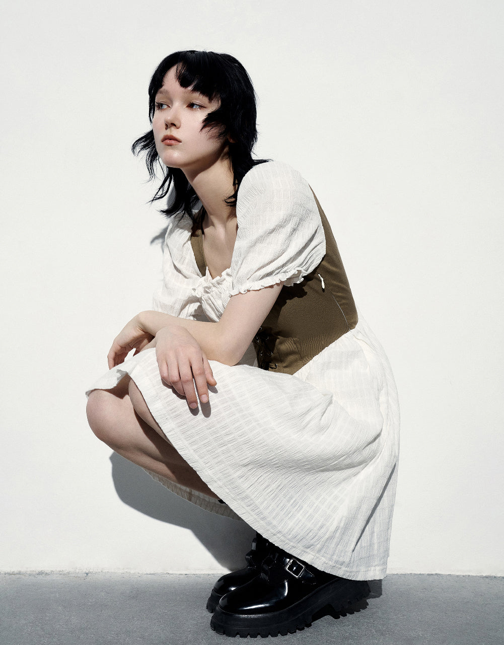 2 In 1 Puff Sleeve Skater Dress