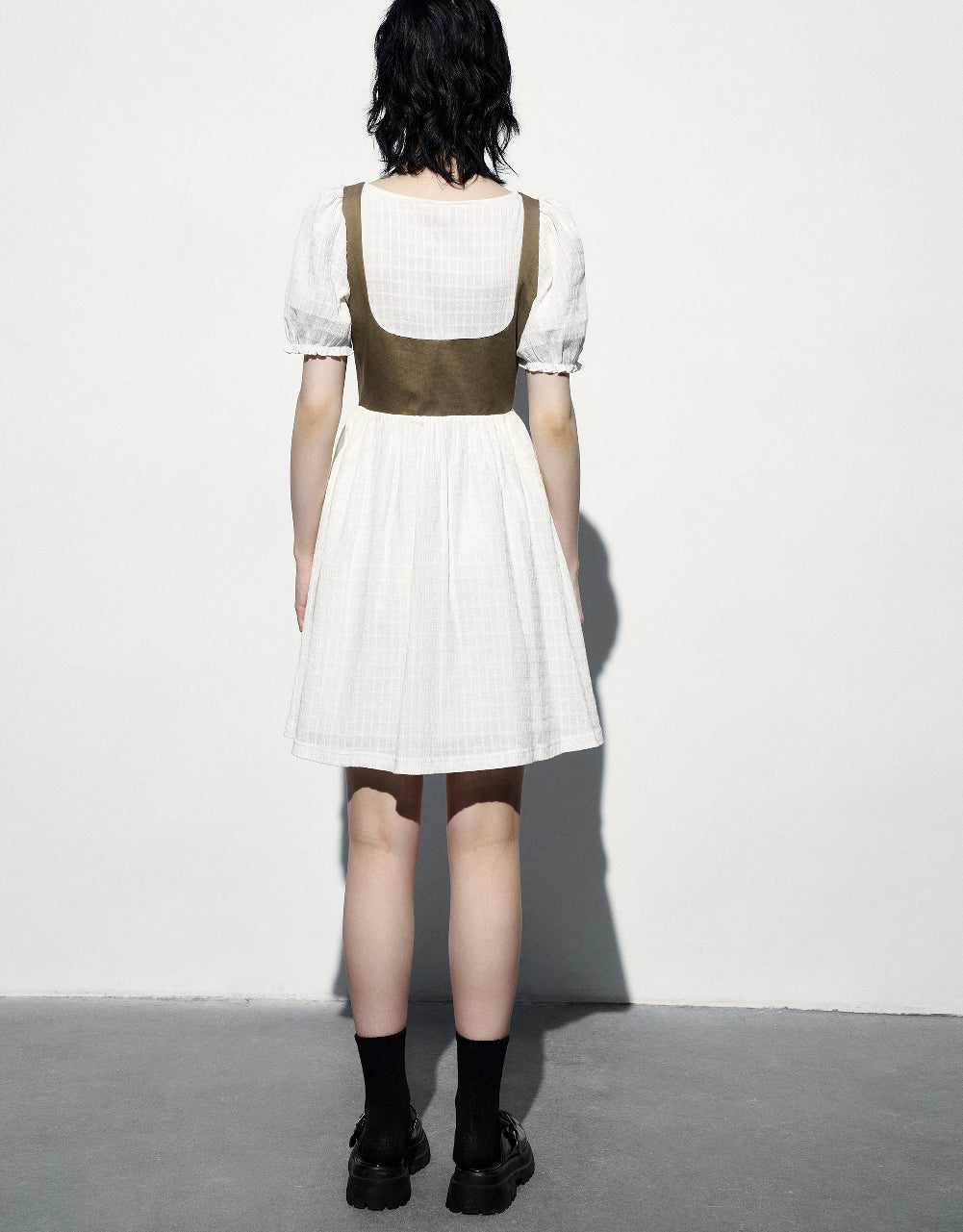 2 In 1 Puff Sleeve Skater Dress