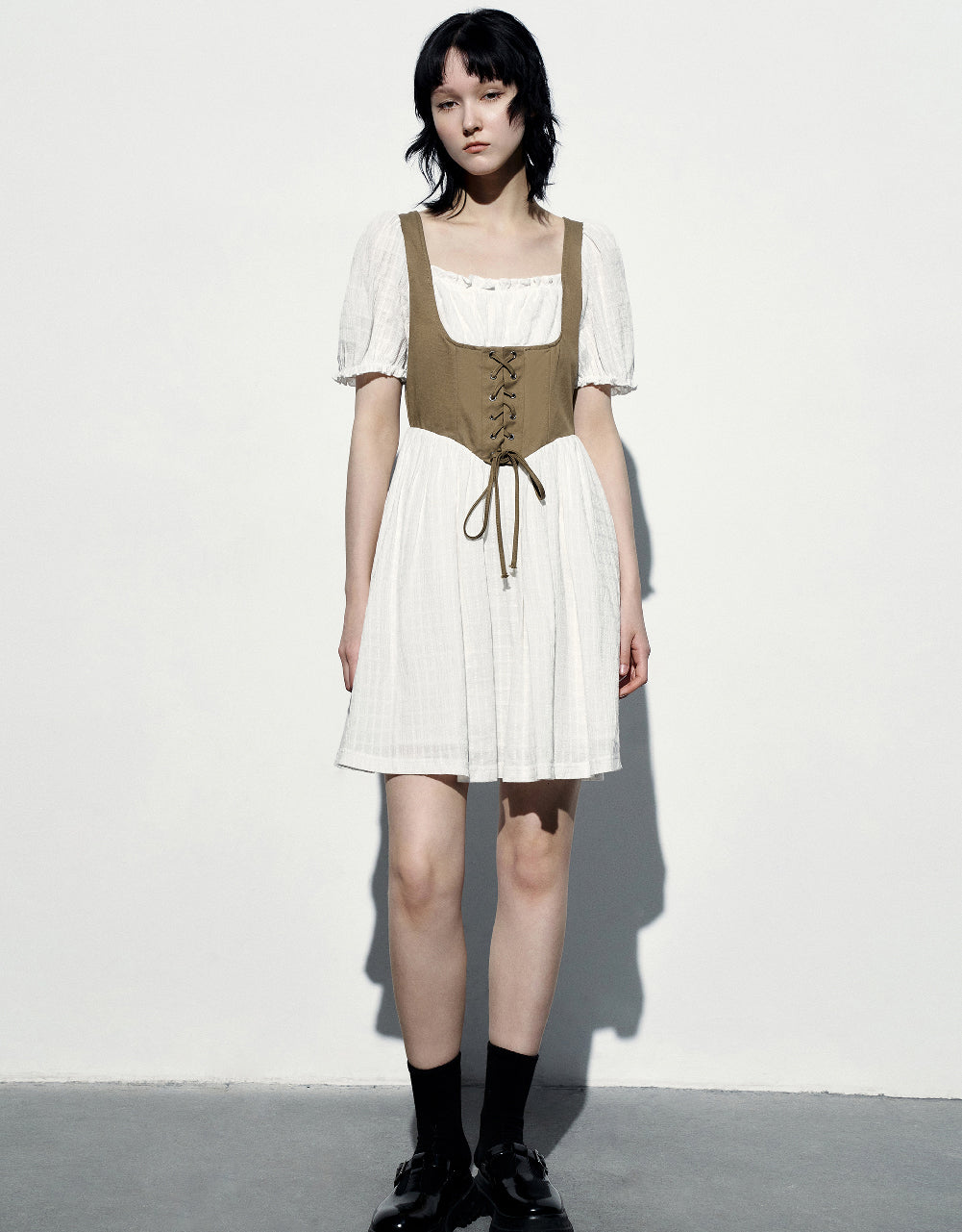 2 In 1 Puff Sleeve Skater Dress