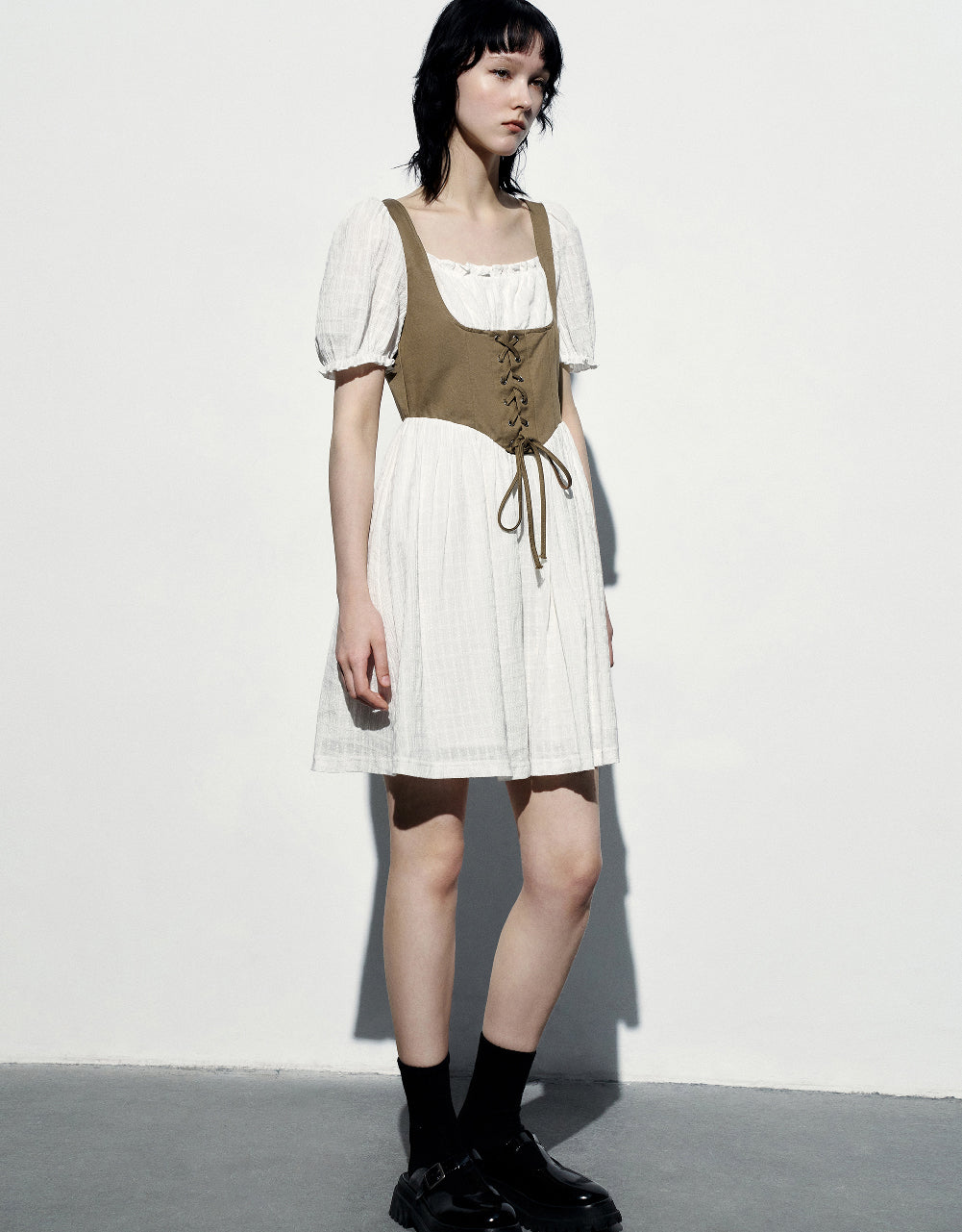 2 In 1 Puff Sleeve Skater Dress