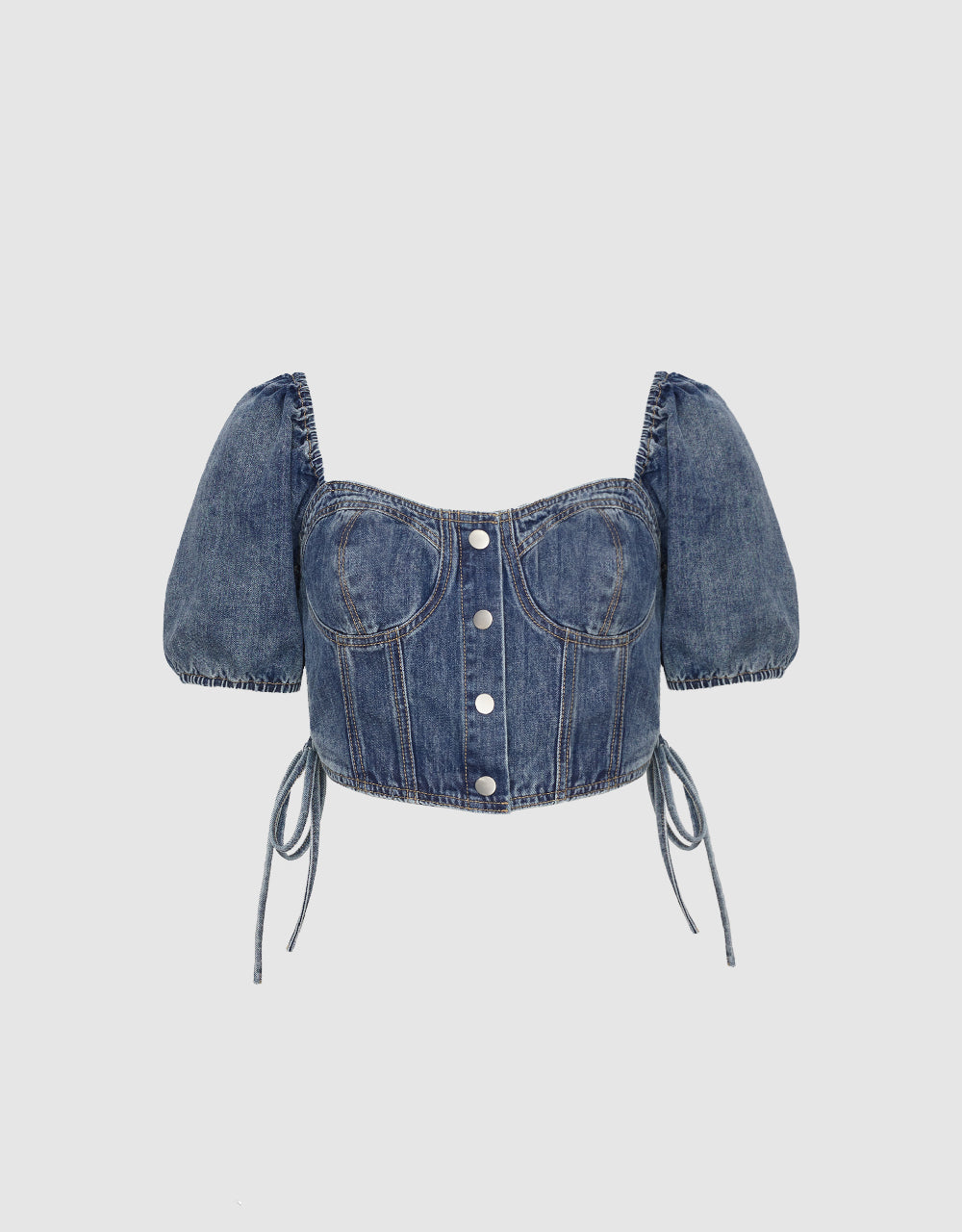 Square-cut Collar Denim Shirt