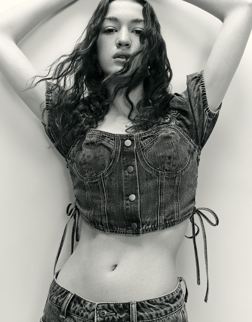 Square-cut Collar Denim Shirt