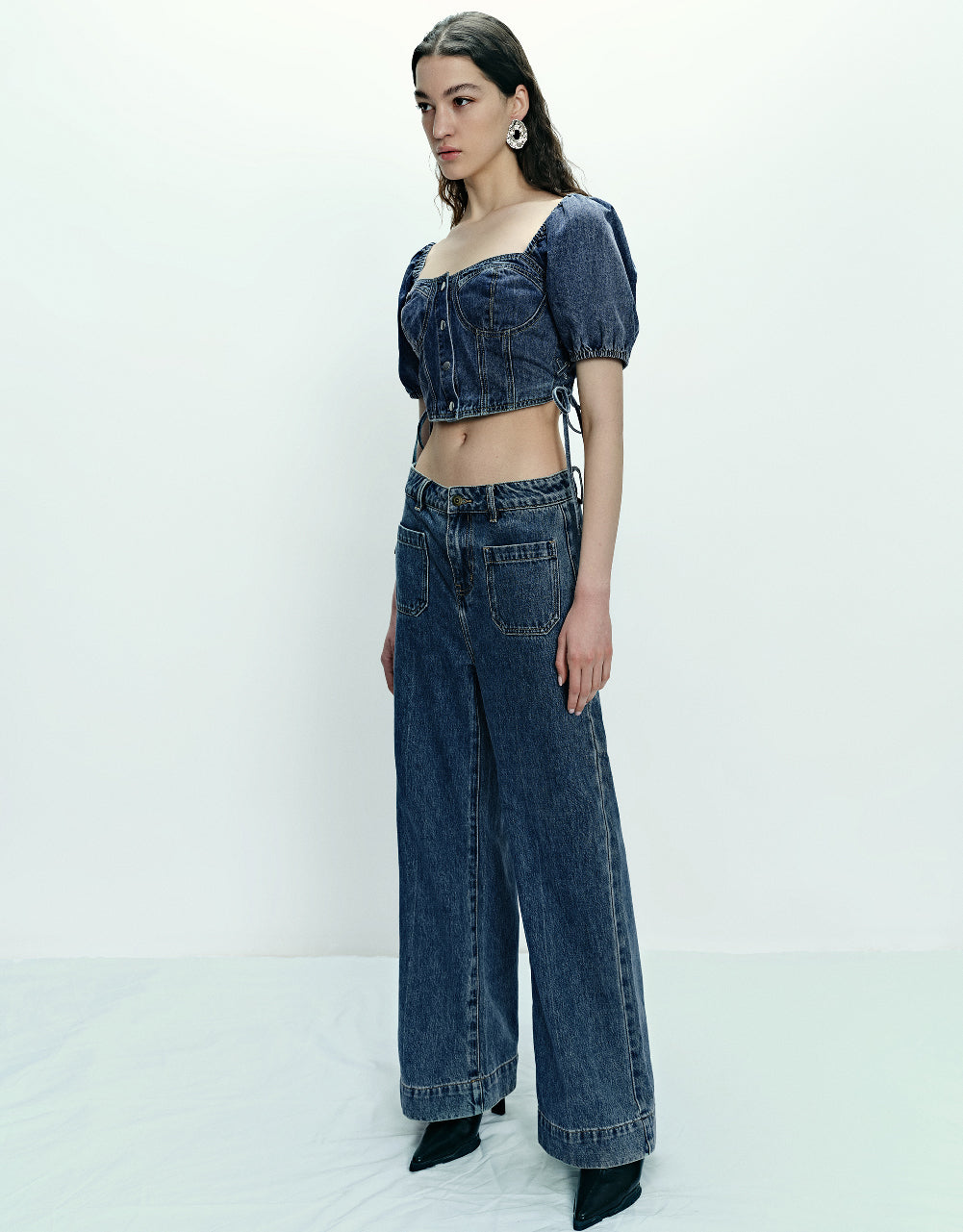 Square-cut Collar Denim Shirt