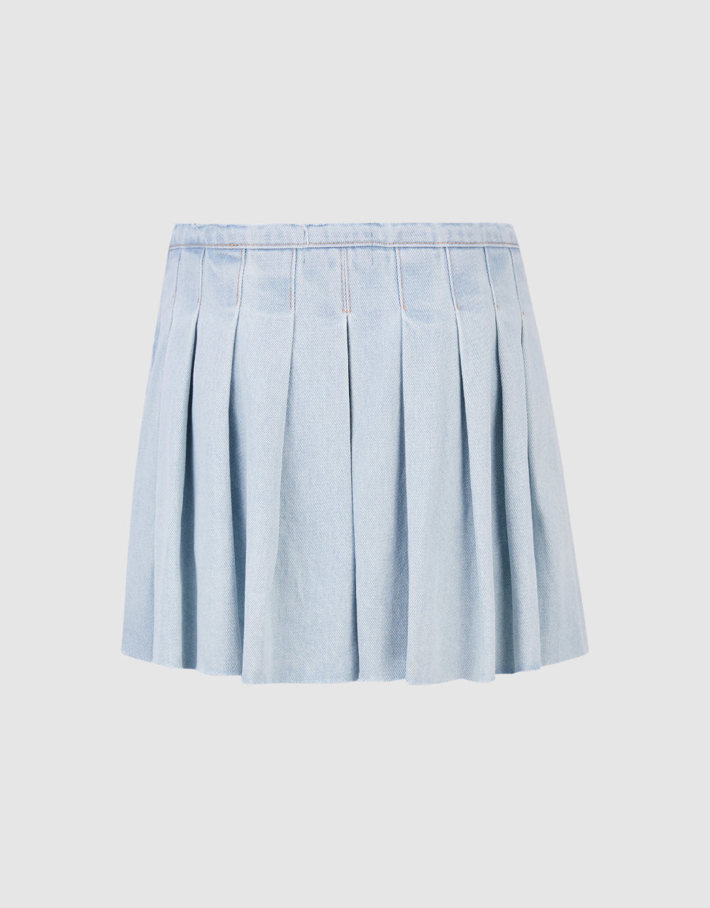 Raw Hem Pleated Mini Denim Skirt