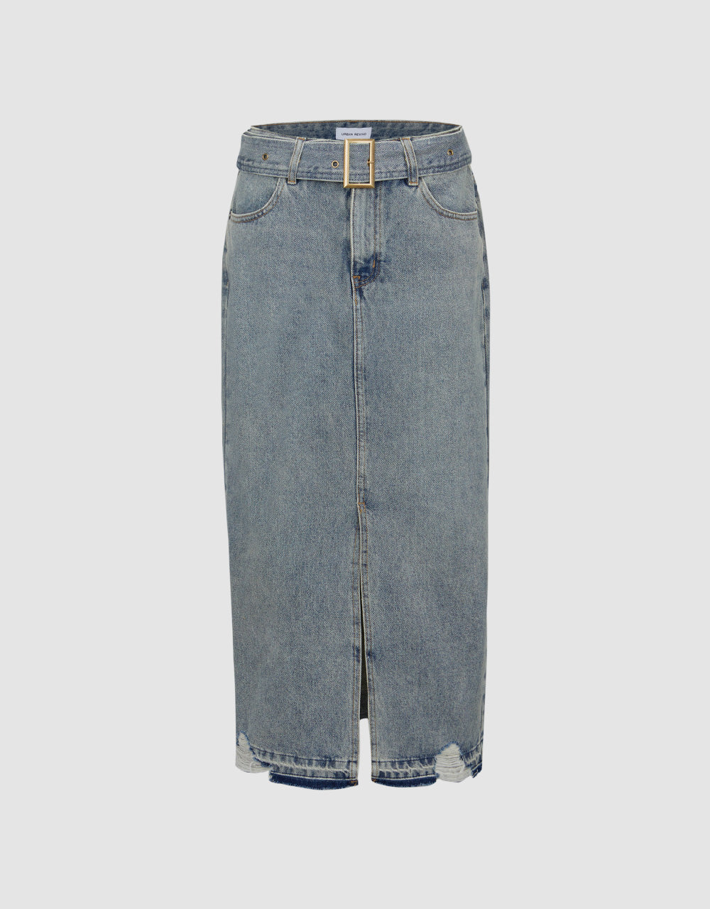 Straight Denim Skirt With Belt