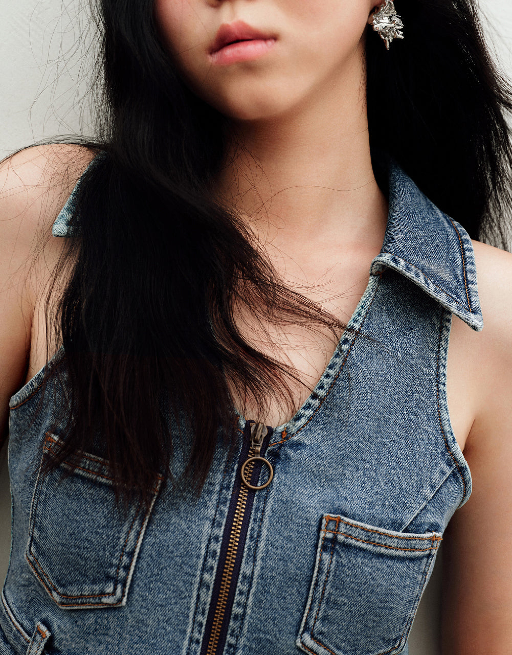Halter Neck Lapel Denim Vest