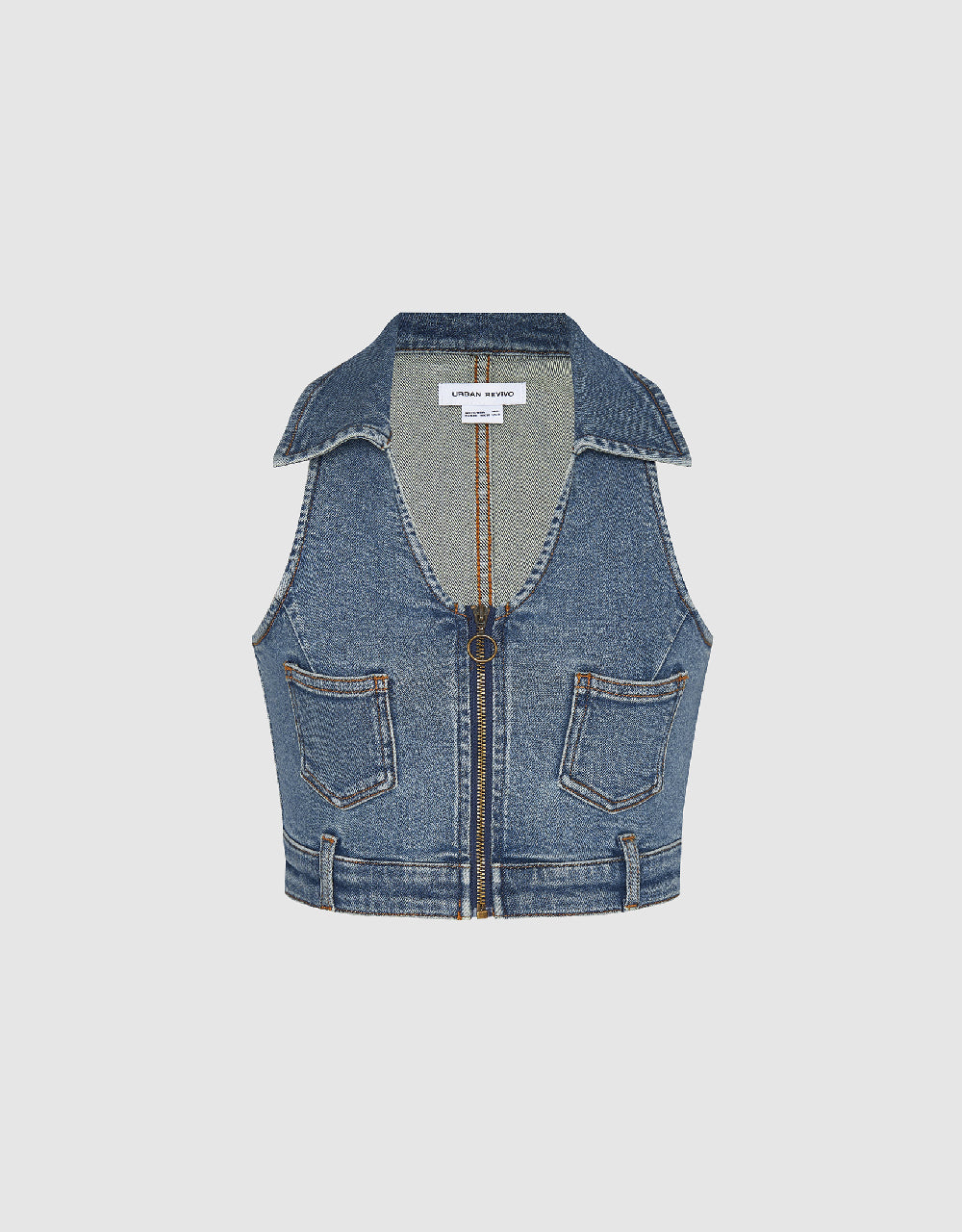 Halter Neck Lapel Denim Vest