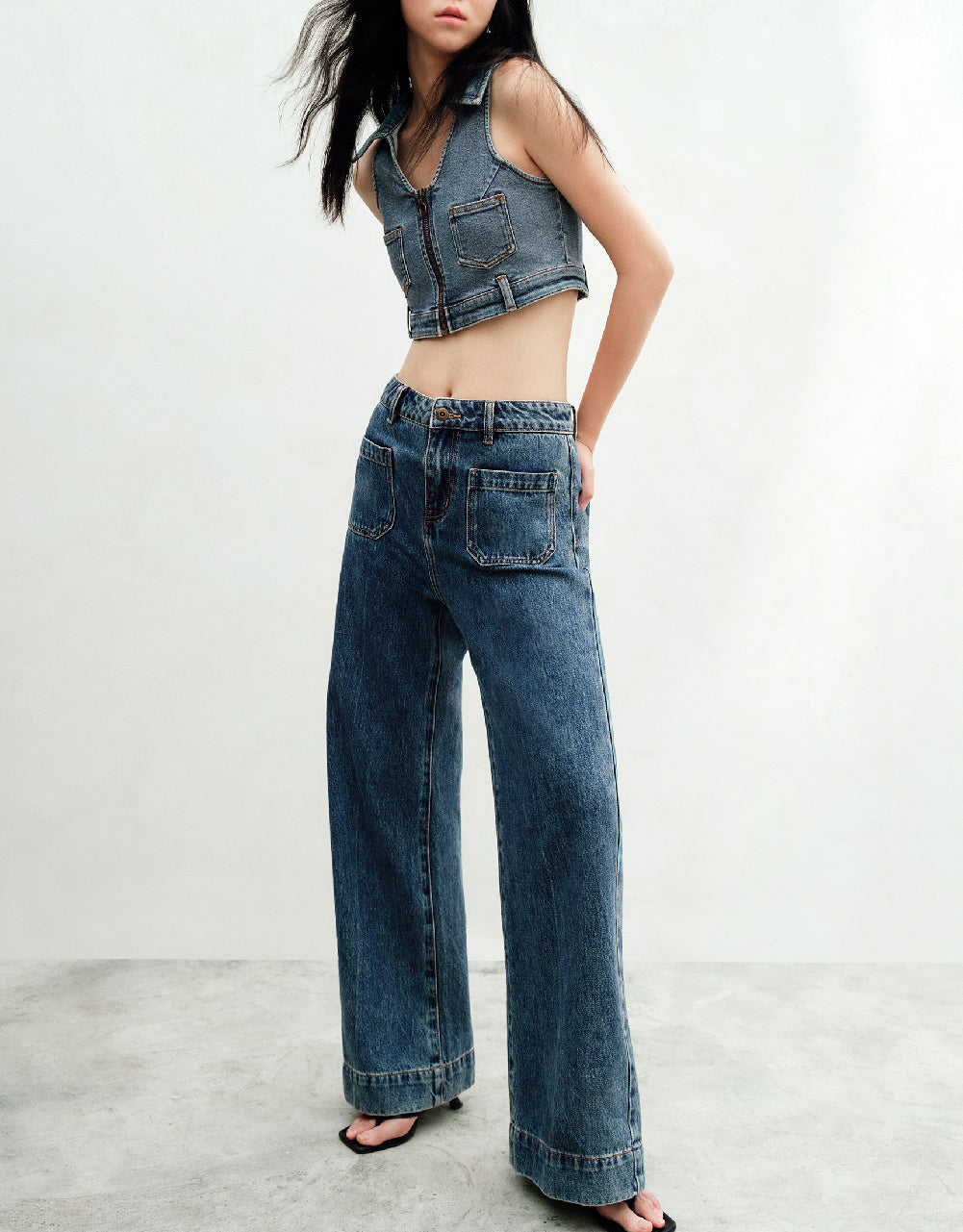 Halter Neck Lapel Denim Vest