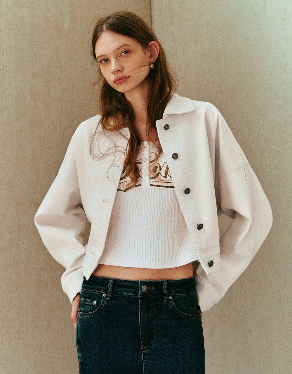 Drop Shoulder Sleeve  Denim Jacket