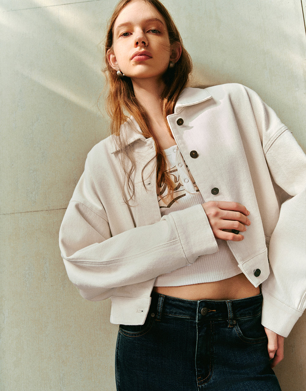 Drop Shoulder Sleeve  Denim Jacket