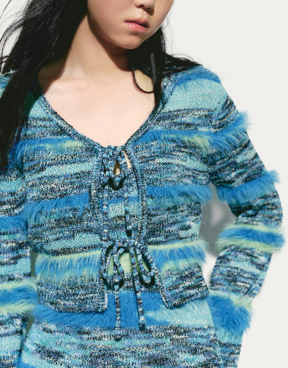 Tie Front Striped Knitted Cardigan