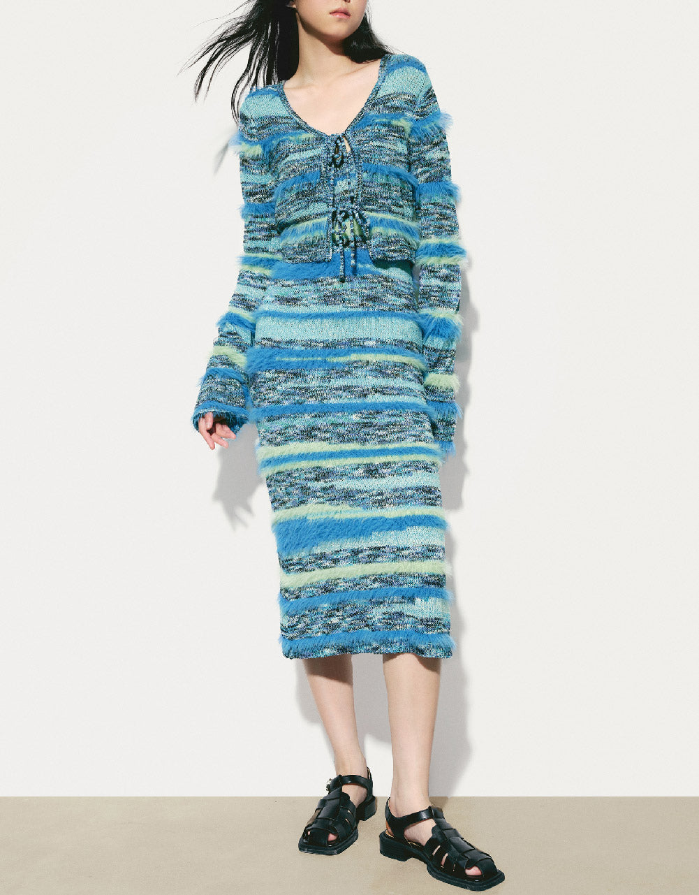 Tie Front Striped Knitted Cardigan