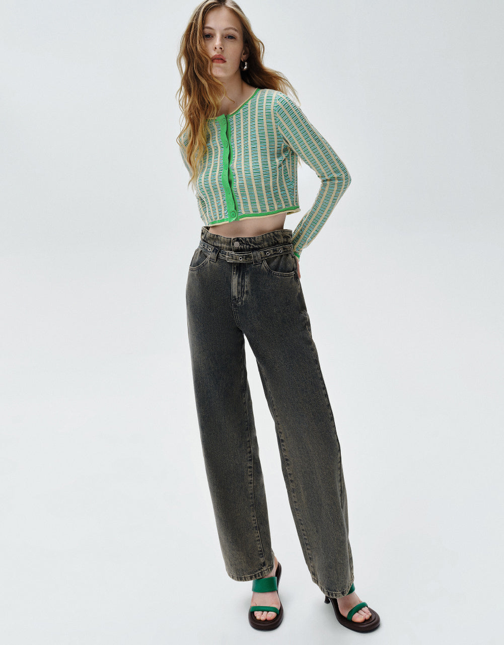 Striped Crew Neck Knitted Cardigan