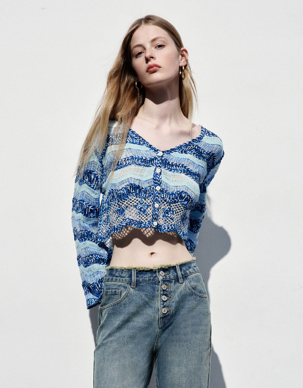 Striped V-Neck Knitted Cardigan