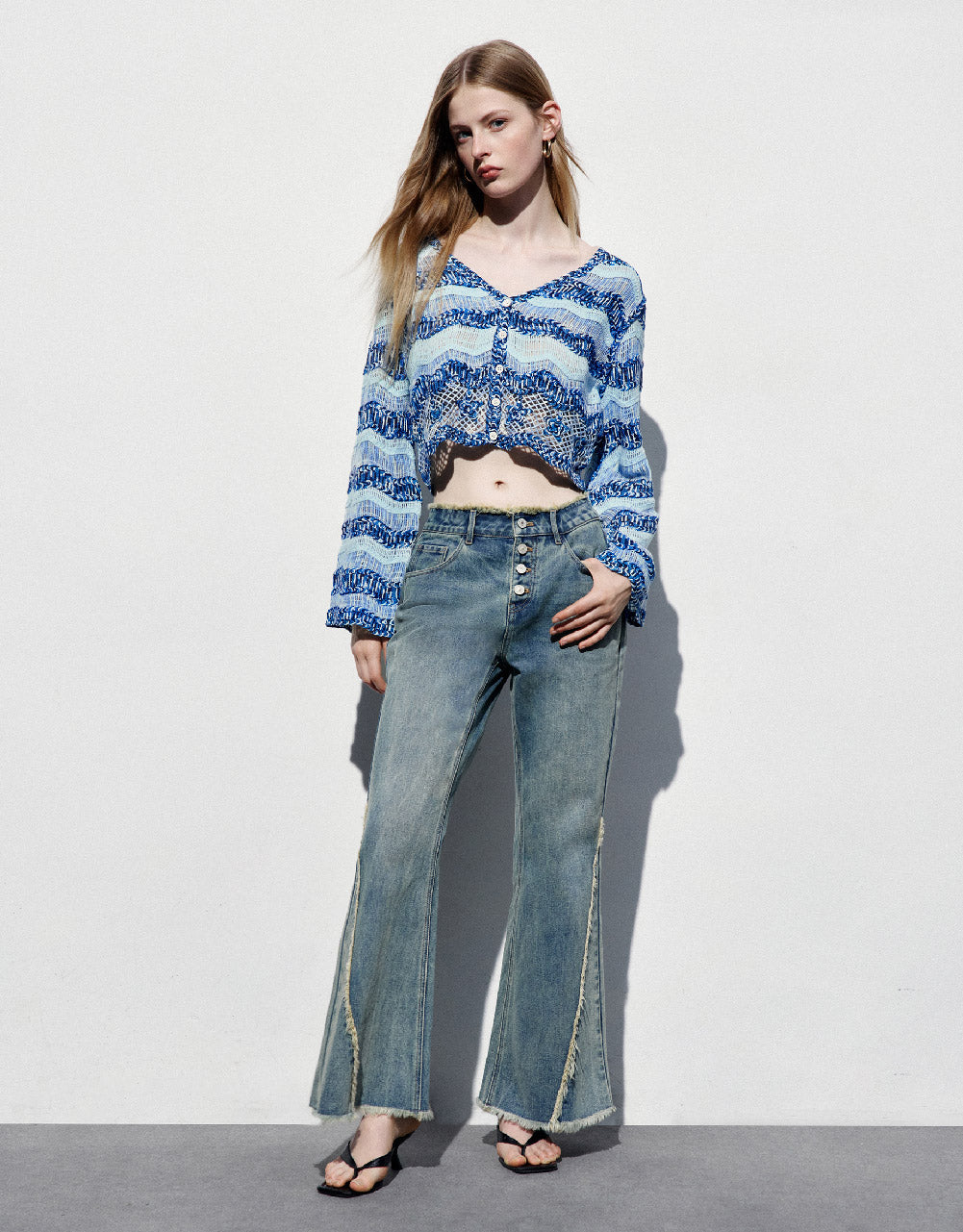 Striped V-Neck Knitted Cardigan