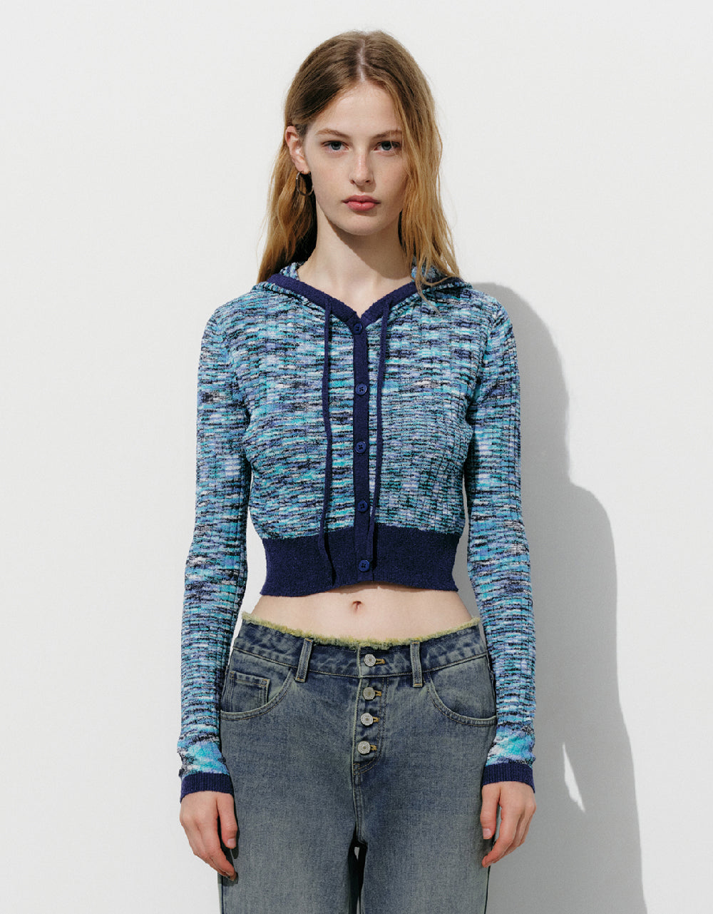Printed Hooded Knitted Cardigan