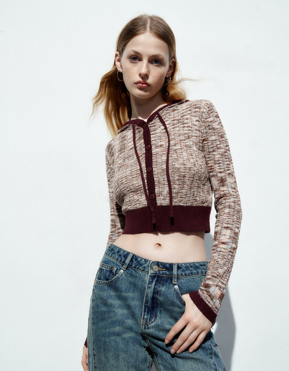 Printed Hooded Knitted Cardigan