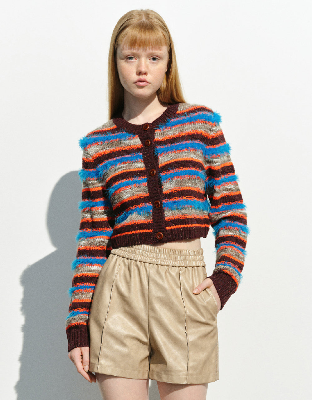 Striped Crew Neck Knitted Cardigan