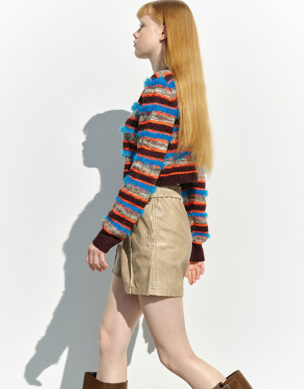 Striped Crew Neck Knitted Cardigan