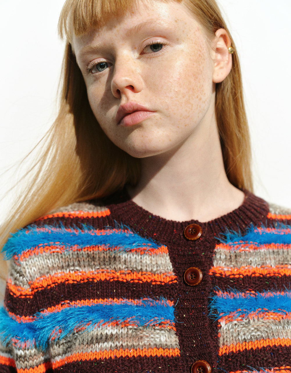 Striped Crew Neck Knitted Cardigan