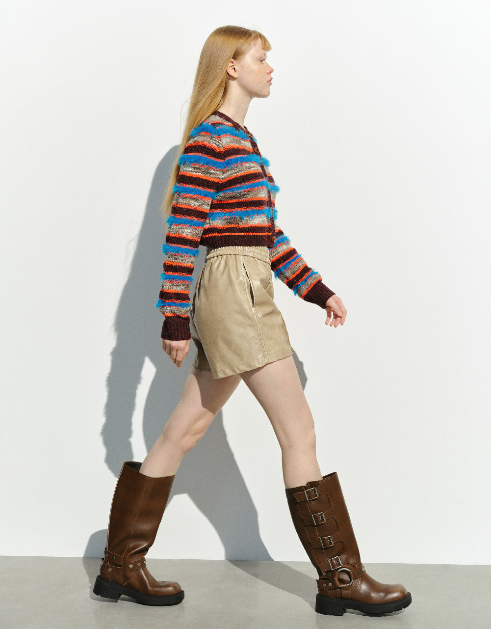Striped Crew Neck Knitted Cardigan