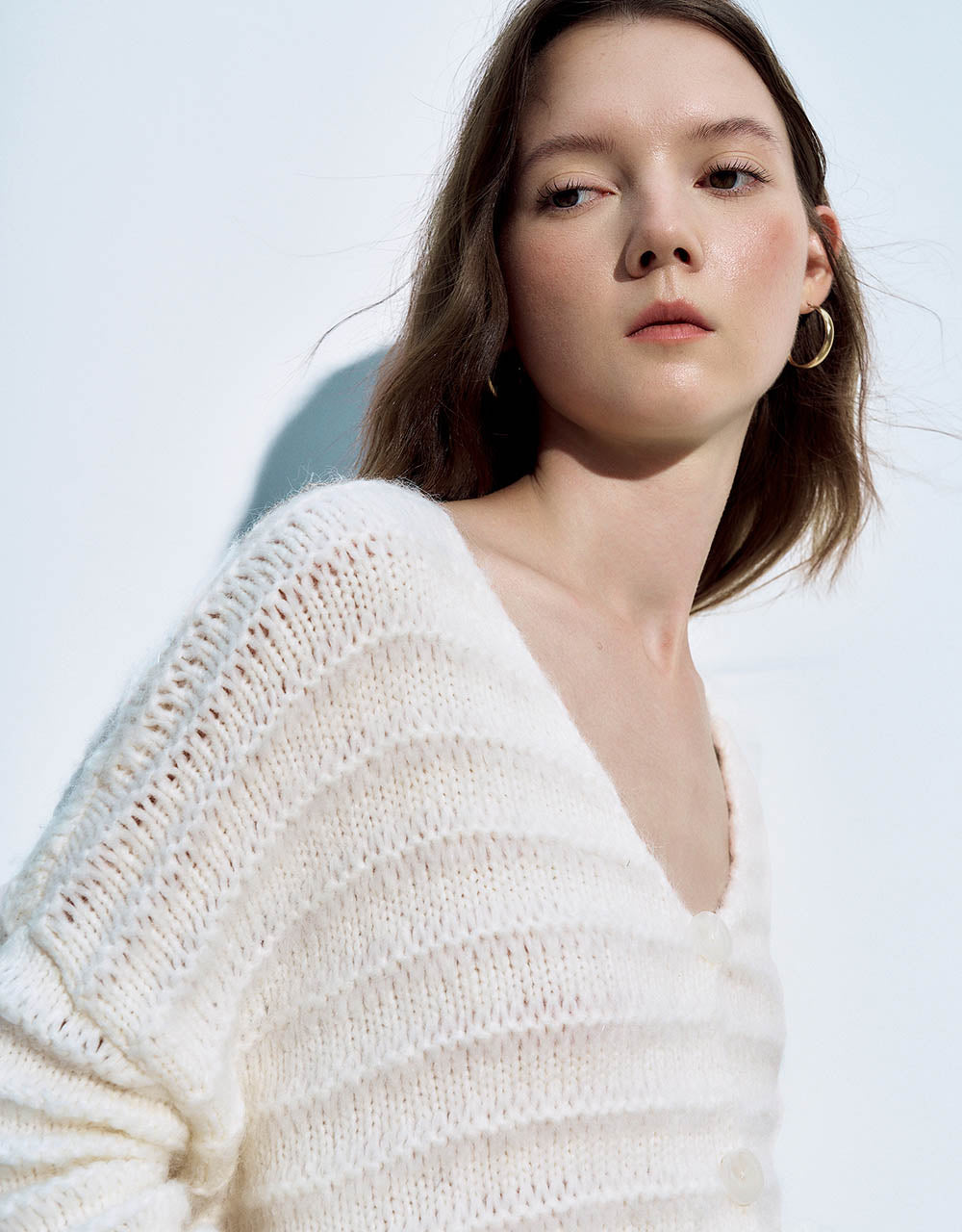 Puff Sleeve V-Neck Knitted Cardigan
