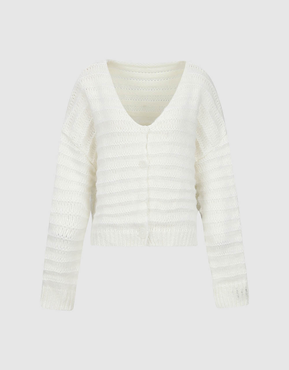 Puff Sleeve V-Neck Knitted Cardigan