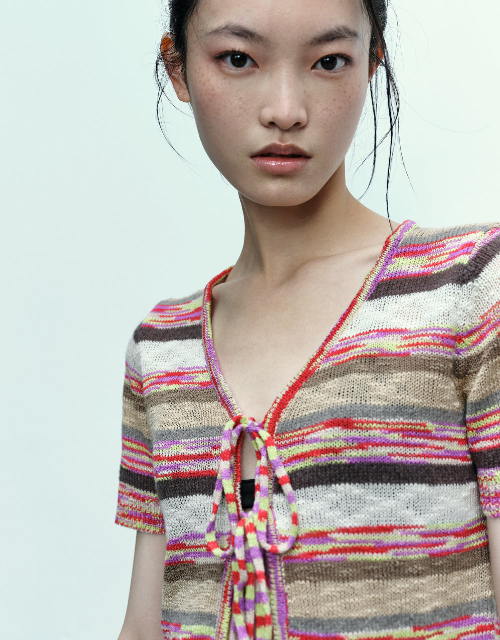 Striped Tie Front Knitted Cardigan